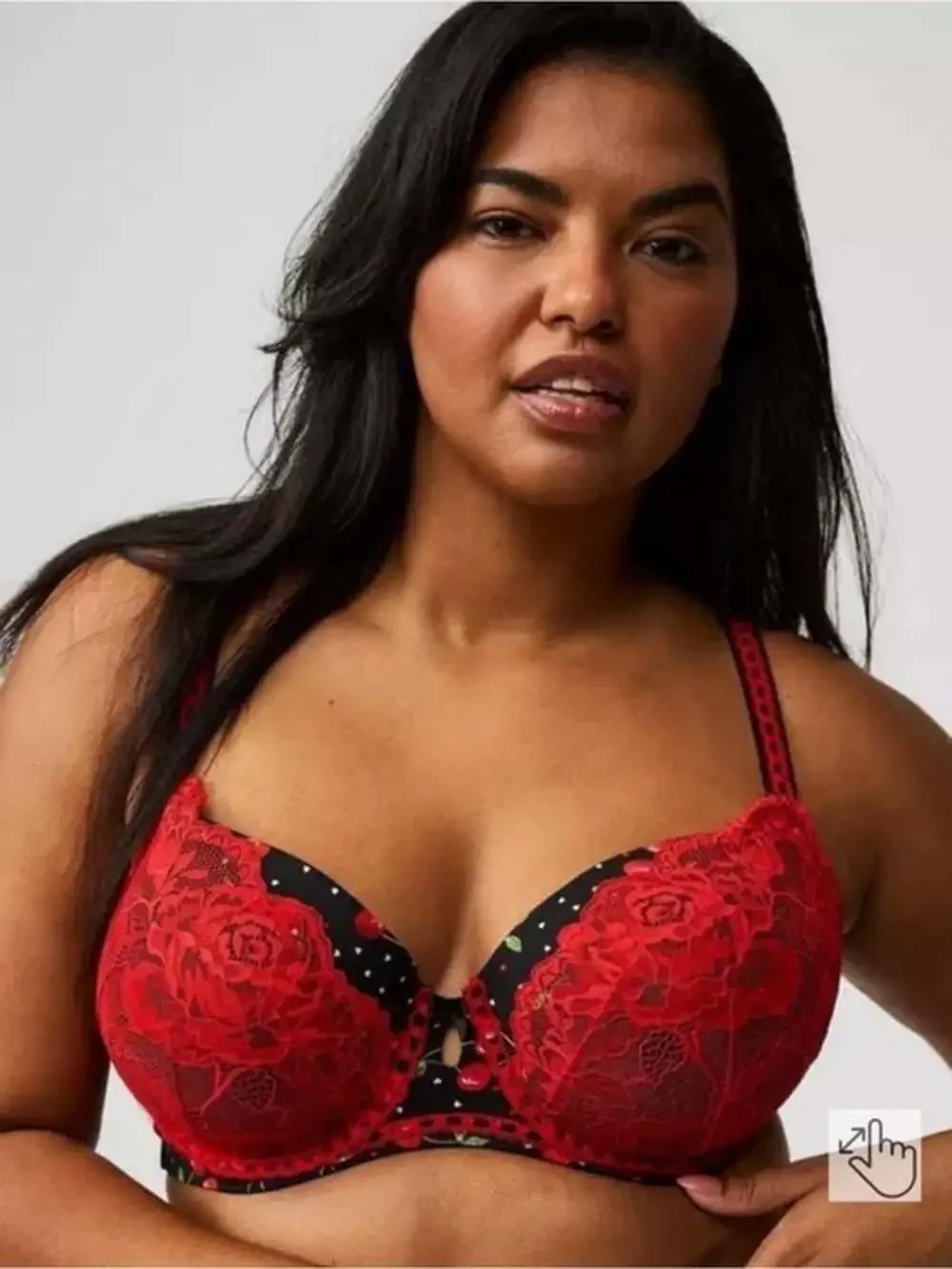 Torrid Black Cherry Print Red Rose Lace Push-Up Bra Size 44D